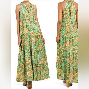 House of Harlow 1960 Vibrant Green and Orange Maxi Dress NWT